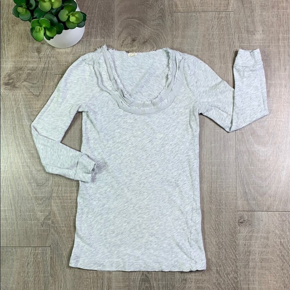 J CREW Women's Gray Lace Scoop Neck 3/4 Sleeve Jersey Top T-Shirt